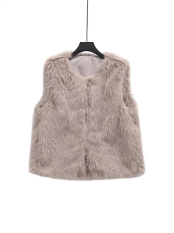 Damen Kunstfell Weste Ärmellos Künstliche Pelzweste Rundhals Warm Herbst Winter Oberbekleidung Casual Streetwear Top