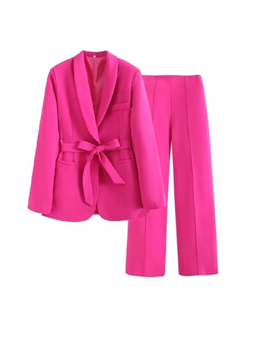 Ensemble Blazer Et Pantalon Professionnel Femme Col Châle Blazer À Nouer Avec Pantalon Large Tenue De Bureau