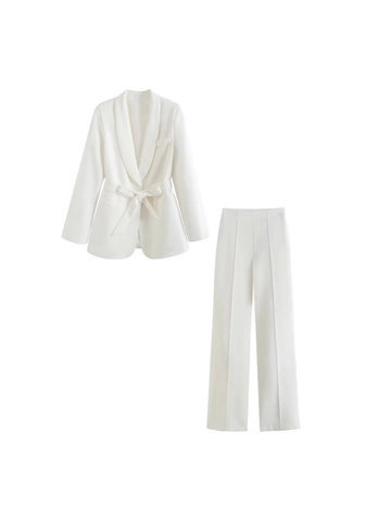 Ensemble Blazer Et Pantalon Professionnel Femme Col Châle Blazer À Nouer Avec Pantalon Large Tenue De Bureau