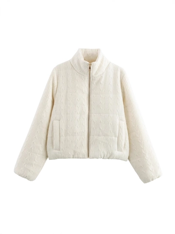 Veste Matelassée Torsadée Décontractée pour Femmes Mode Col Montant Patchwork Manches Longues Zippée Manteau Chaud Automne Hiver