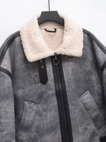 Γυναικείο Oversized Faux Suede Biker Μπουφάν με Faux Μαλλί Προβάτου Aviator Μπουφάν Μακρυμάνικο με Φερμουάρ Ζεστό Χειμερινό