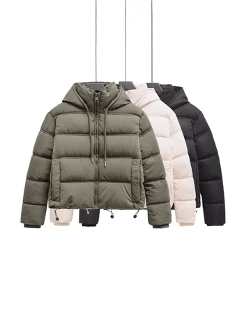 Veste Matelassée à Capuche pour Femme Manteau d'Hiver Court Rembourré Chaud Coupe-vent Streetwear Casual Polyester Couleur Unie