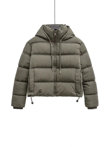 Veste Matelassée à Capuche pour Femme Manteau d'Hiver Court Rembourré Chaud Coupe-vent Streetwear Casual Polyester Couleur Unie