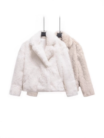 Damen Kunstpelzmantel Revers Einfarbig Langarm Verdeckte Schnalle Warm Kurz Jacke Winter Streetwear Flauschig Oberbekleidung