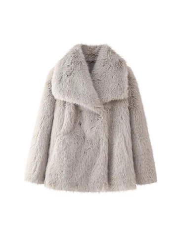 Women Faux Fur Coat Thick Warm Winter Jacket With Notched Lapel Solid Color Long Sleeve Streetwear Outerwear For Ladies