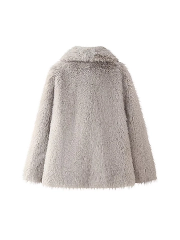 Women Faux Fur Coat Thick Warm Winter Jacket With Notched Lapel Solid Color Long Sleeve Streetwear Outerwear For Ladies