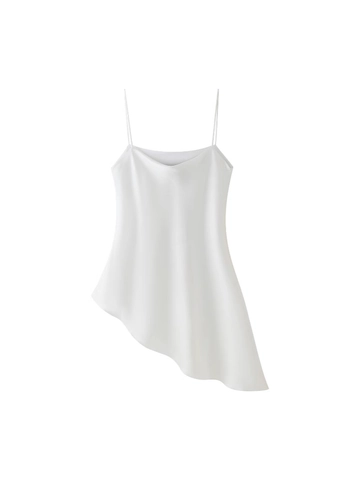 Top Canotta da Donna Bianco Asimmetrico in Raso Sexy Senza Schienale Spalline Sottili Minimalista Senza Maniche Camicia Estiva