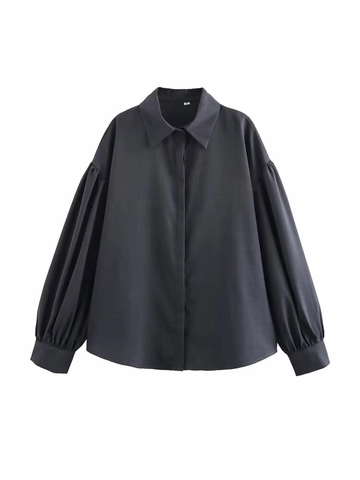Damen Vintage Laternenärmel Langes Hemd Und Hohe Taille Volant Minirock Outfits Einfarbig Casual Streetwear Kleidung
