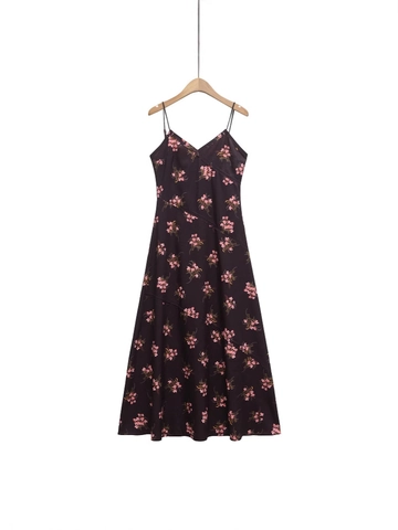 Dames Sexy Open Rug Bloemen Slipjurk Franse Stijl Slim Fit V-hals Verstelbare Bandjes Maxi Lange Jurk Zomer Strand Feest