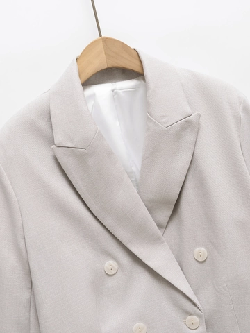 Damen Französischer Pendler-Stil Kurz Blazer Mantel 100% Baumwolle Reverskragen Zweireihige Jacke Mit Kontrastspleißen Manschetten