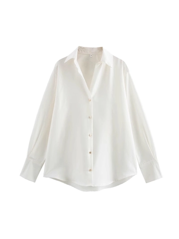 Dames Elegante Satijnen Blouse Met Lange Mouwen Casual Effen Kleur Revers Enkele Rij Knoppen Kantoor Shirt Top