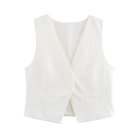 Conjunto de Dos Piezas de Lino Casual para Mujer Chaleco con Cuello en V y Pantalones de Pierna Ancha de Cintura Alta