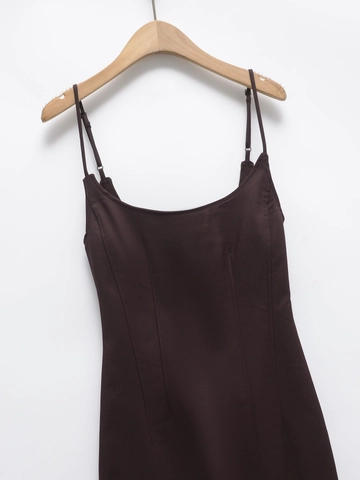 Abito a Canotta Scuri Caffè Aderente Donna 100% Cotone Schiena Scoperta Spalline Regolabili Spacco Posteriore Abito Midi