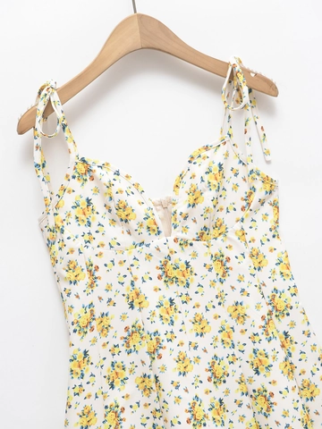 Robe Mini Imprimé Floral pour Femmes Bretelles Spaghetti Sexy Col en V Dos Nu Épaule Nouée Ajustable Ligne A Vacances Été