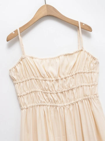 Vestido Largo de Verano Sexy para Mujer con Tirantes Fruncido Casual Color Sólido Ajustado en Línea A de Fiesta Playa