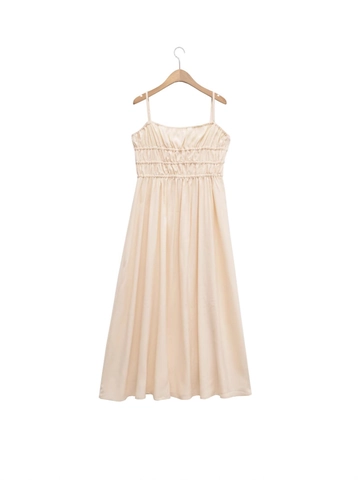 Vestido Largo de Verano Sexy para Mujer con Tirantes Fruncido Casual Color Sólido Ajustado en Línea A de Fiesta Playa