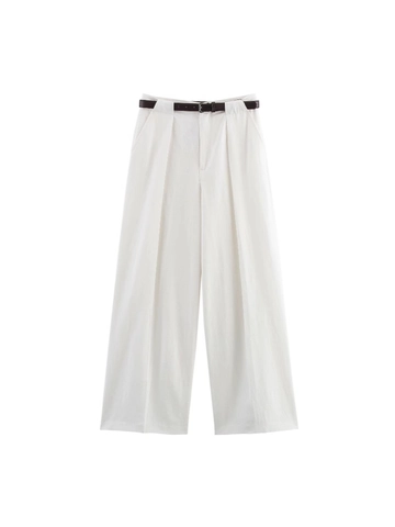 Women Summer Linen White Vest Waistcoat And High Waisted Wide Leg Trousers With Belt Casual Office Streetwear Fashion Set