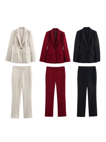 Damen Revers Ein Knopf Langarm Blazer Und Gerade Hose Professionelle Büro Dame Casual Arbeit Outfit