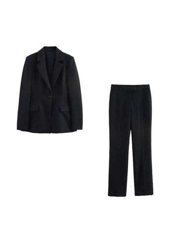 Damen Revers Ein Knopf Langarm Blazer Und Gerade Hose Professionelle Büro Dame Casual Arbeit Outfit