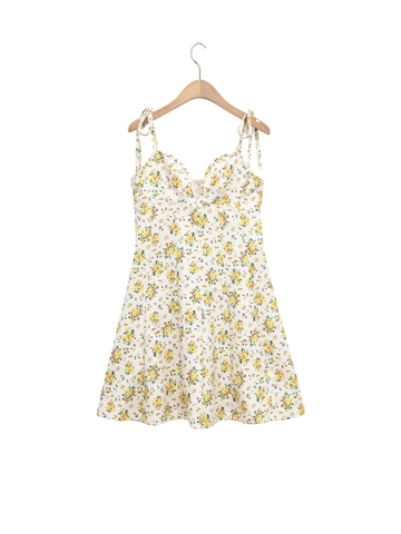 Robe Mini Imprimé Floral pour Femmes Bretelles Spaghetti Sexy Col en V Dos Nu Épaule Nouée Ajustable Ligne A Vacances Été