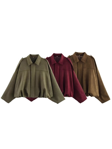 Veste Bomber Décontractée en Suédine pour Femmes Y2K Ample Oversize Manteau Pilote Avec Épaulettes Manches Chauve-Souris
