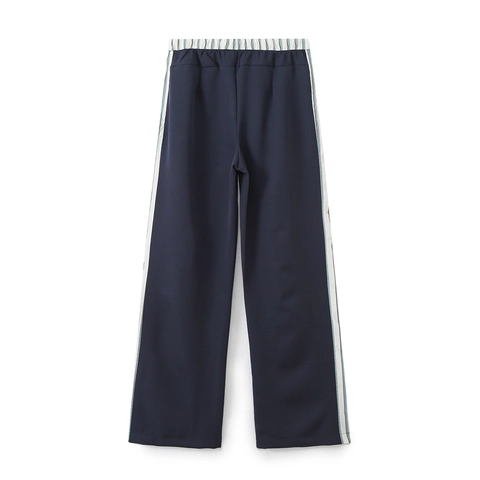Pantaloni da Donna Casual a Vita Alta Gamba Larga Strisce Laterali Coulisse Dritti 100% Poliestere Abbigliamento Estivo Streetwear
