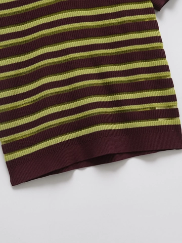 Maglietta Polo da Donna in Maglia a Righe Vintage con Revers Colori a Contrasto Manica Corta Top Estivo Casual a Coste