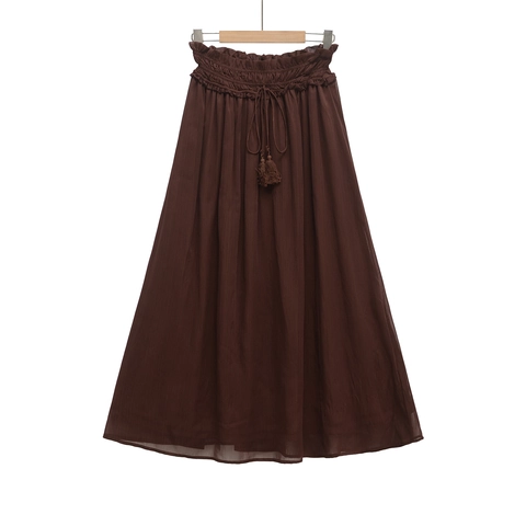 Gonna Lunga Plissettata a Vita Alta Elastica da Donna Con Coulisse a Nappe Doppio Strato in Misto Cotone Linea a Gonna Casual a Tinta Unita