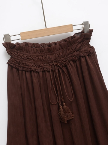 Falda Maxi Bohemia de Cintura Alta para Mujer Color Sólido Plisado Línea A Falda Larga Con Lazo de Borla Cintura Elástica