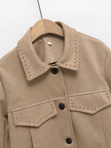 Damen Wildlederimitat Jacke Whipstitch Dekoration Langarm Revers Einreihig Vintage Western Casual Kurzmantel
