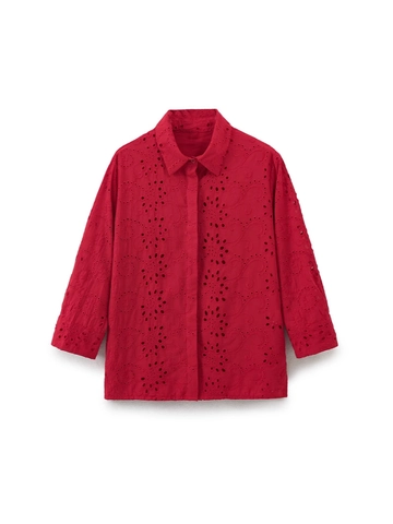 Women Elegant Hollow Out Embroidery Blouse Long Sleeve Turn Down Collar Button Up Cotton Blend Shirt Fashion Casual Top