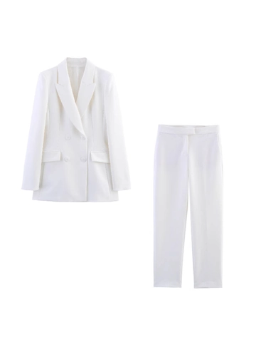Dames Europa Retro Blazer Met Dubbele Rij Knoppen en Rechte Broek Met Hoge Taille Professioneel Kantoorpak Blazer en Broek