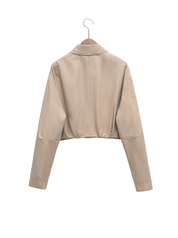 Women Casual Lightweight Short Jacket Lapel Long Sleeve Zip Up Windbreaker Solid Color Fashion Outerwear Beige Black