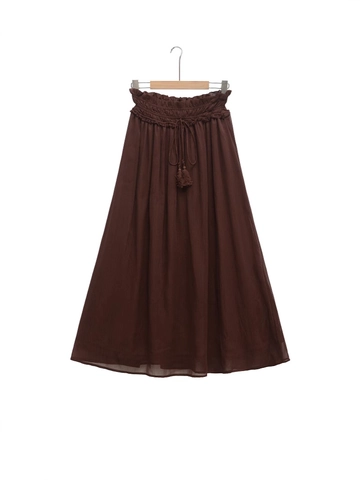 Falda Maxi Bohemia de Cintura Alta para Mujer Color Sólido Plisado Línea A Falda Larga Con Lazo de Borla Cintura Elástica