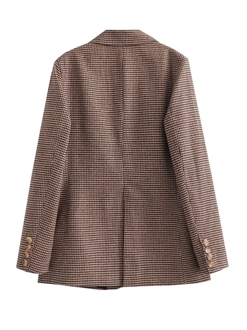 Women Vintage Brown Houndstooth Blazer Single Breasted Notched Lapel Slim Fit Pocket Suit Jacket Office Street Fashion Coat