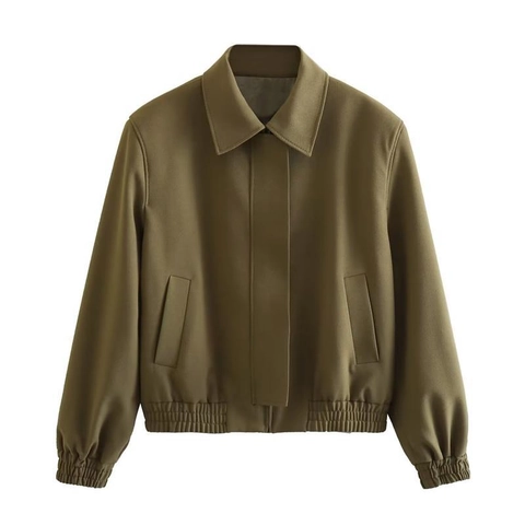 Women Casual Bomber Jacket Y2K Workwear Style Lapel Loose Zip Up Outerwear Polyester Solid Color Pocket Streetwear Coat