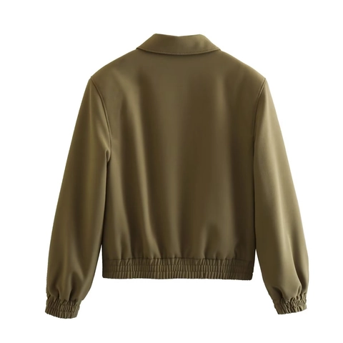 Women Casual Bomber Jacket Y2K Workwear Style Lapel Loose Zip Up Outerwear Polyester Solid Color Pocket Streetwear Coat