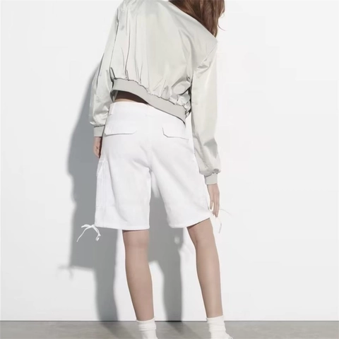 Dames Y2K Cropped Bomberjack Minimalistische Satin-afwerking Streetwear Winddichte Jas Korte Lengte Drukknopen