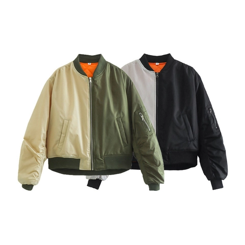 Damen Y2K Color-Block Bomberjacke Polyester Gesteppt Wattiert Oberbekleidung Vintage Streetwear Winddicht Lose Jacke Mit Reißverschluss