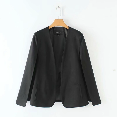 Chaqueta Blazer de Moda para Mujer con Manga con Abertura Frente Abierto Color Sólido Cuello en V Streetwear