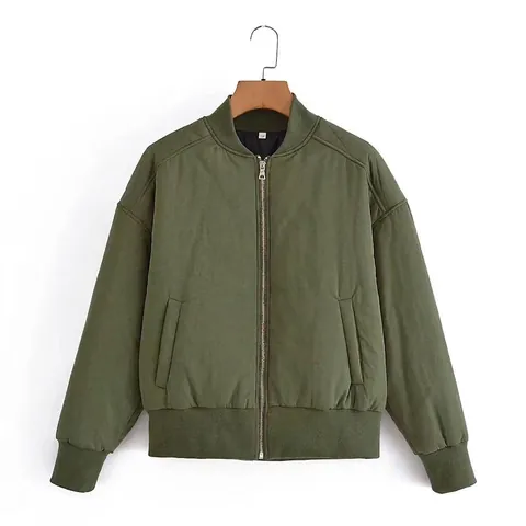 Chaqueta Bomber Y2K para Mujer Color Sólido Cuello Alto Abrigo Acolchado Cremallera Casual Holgado Streetwear Acolchado Invierno