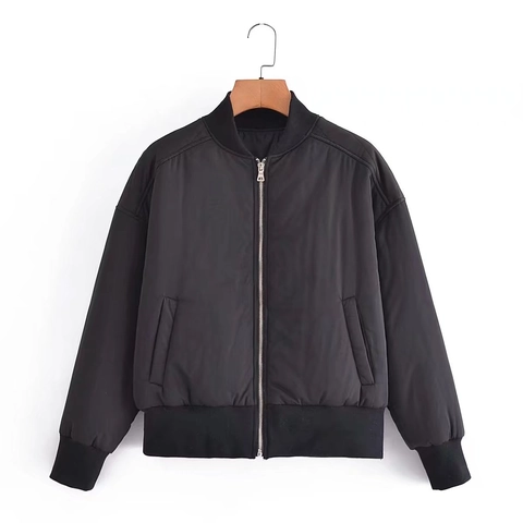 Chaqueta Bomber Y2K para Mujer Color Sólido Cuello Alto Abrigo Acolchado Cremallera Casual Holgado Streetwear Acolchado Invierno