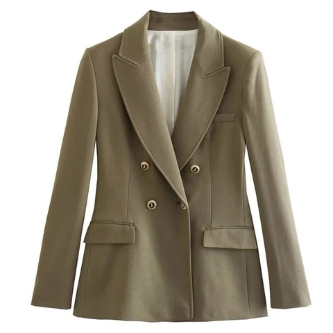 Dames Slim Fit Double Breasted Blazerjas Met Gouden Knoppen Reverskraag Effen Kleur Werkkleding Kantoor Casual Bovenkleding