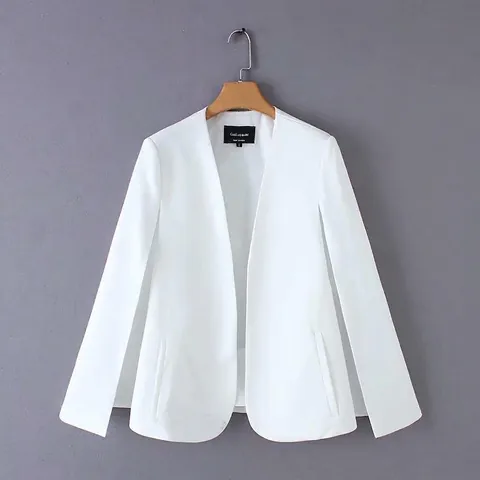 Chaqueta Blazer de Moda para Mujer con Manga con Abertura Frente Abierto Color Sólido Cuello en V Streetwear