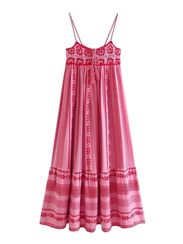 Bohemian Häkel Patchwork Maxi Kleid Damen Y2K Ethno Druck Sexy Französischer Stil Quasten Stickerei Ärmelloses Langes Kleid