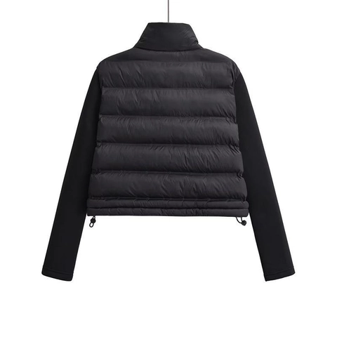 Women's Y2K Puffer Jacket Spliced Long Sleeve Stand Collar Quilted Warm Padded Coat Zipper Pockets Drawstring Hem Outerwear