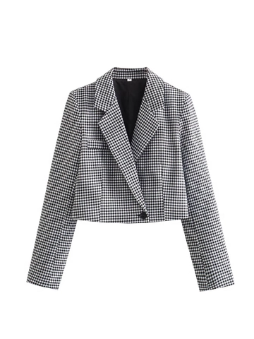 Women Houndstooth Skirt Set Long Sleeve Cropped Blazer And High Waist Mini Skirt Vintage Y2K Fashion Streetwear Outfit