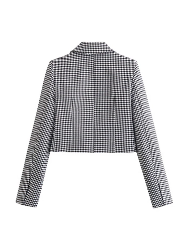 Women Houndstooth Skirt Set Long Sleeve Cropped Blazer And High Waist Mini Skirt Vintage Y2K Fashion Streetwear Outfit