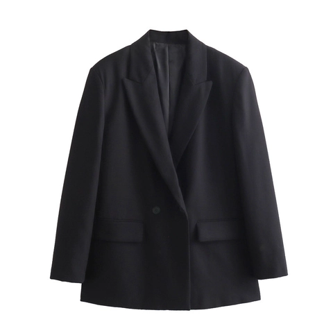 Dames Casual Double-breasted Blazer Reverskraag Lange Mouwen Effen Kleur Pak Jas Met Zakken Voor Kantoor Lady Streetwear