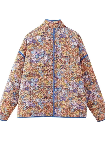 Women Y2K Floral Quilted Jacket Vintage Contrast Binding Loose Fit Padded Cotton Coat Streetwear Casual Warm Outerwear